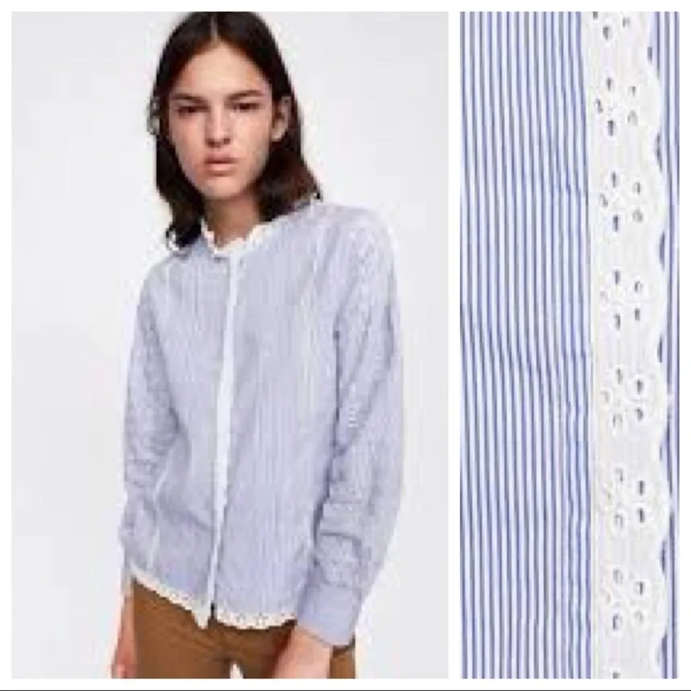 🌹NWT. Zara White/Blue Striped Shirt.  Size XS.